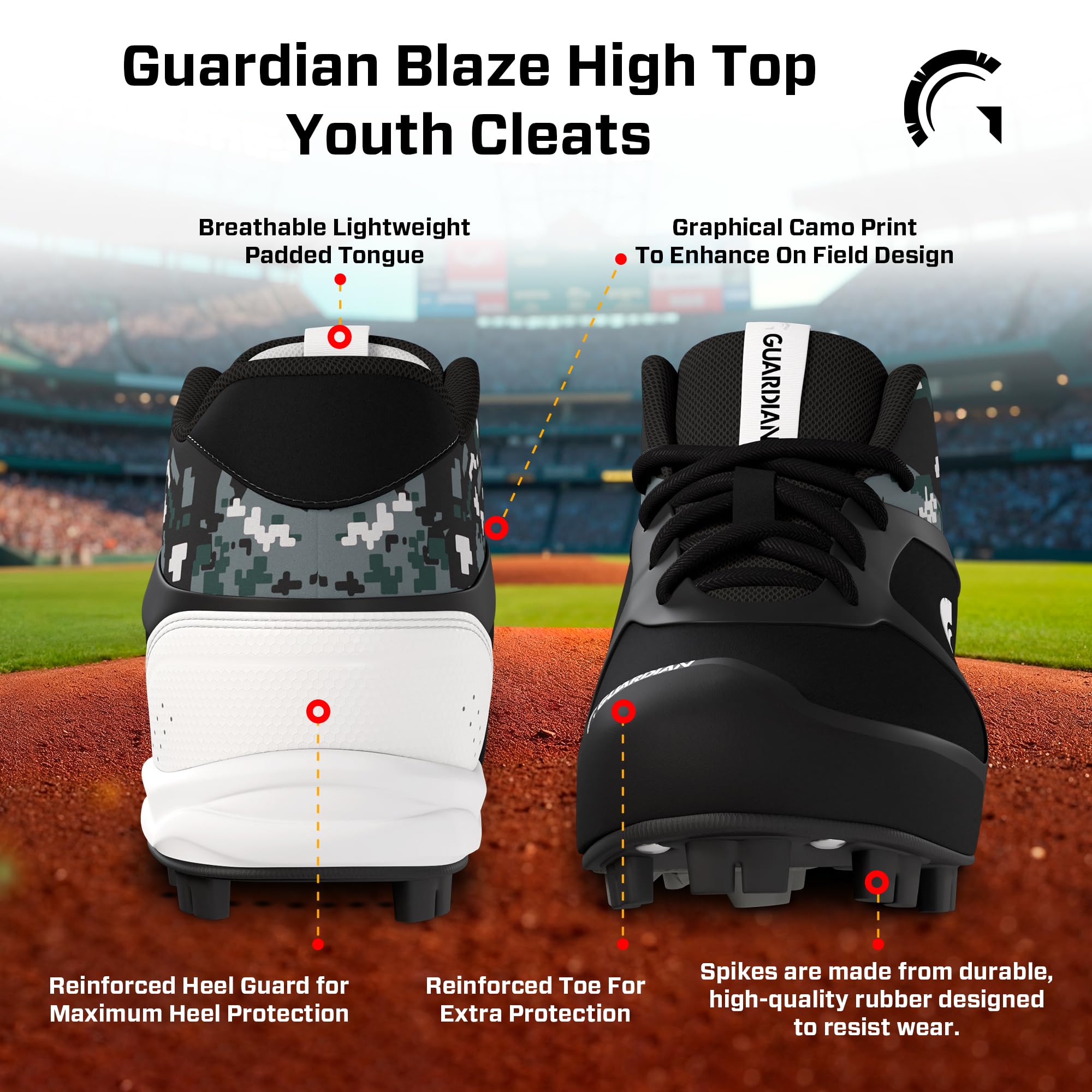 Guardian Baseball and Softball High Top Cleats for Youth Boys and Girls - Image 3