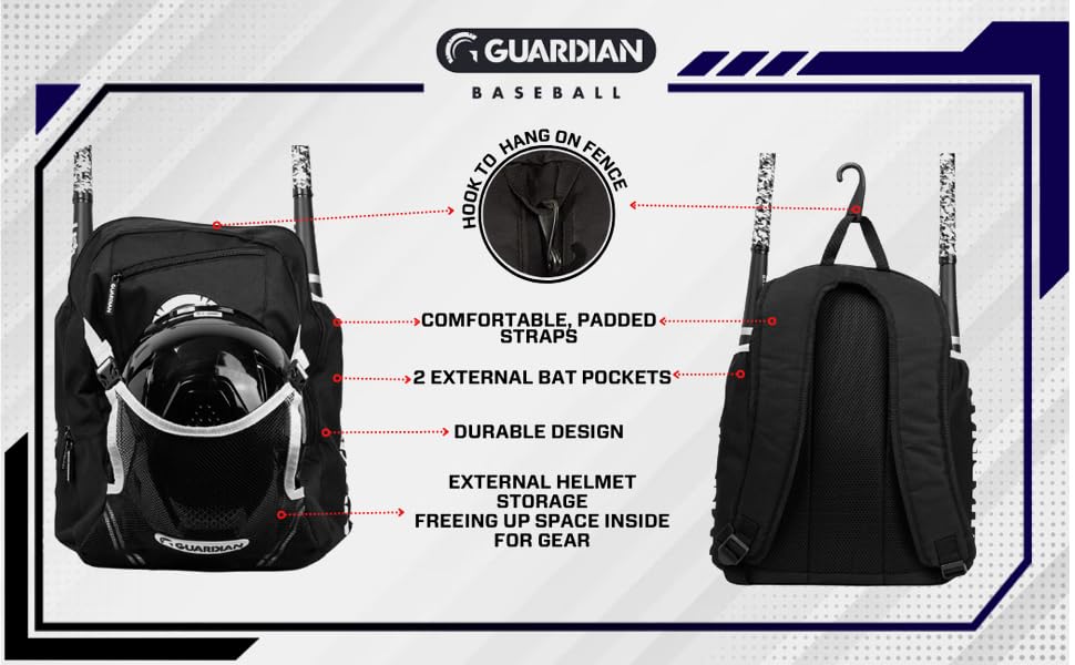 Guardian Baseball Backpack for Youth, Softball Bag for Girls, Durable Bat Bags Baseball Youth Boys and Girls, TBall Bag – Includes Hook to Hang on Fence - Image 4
