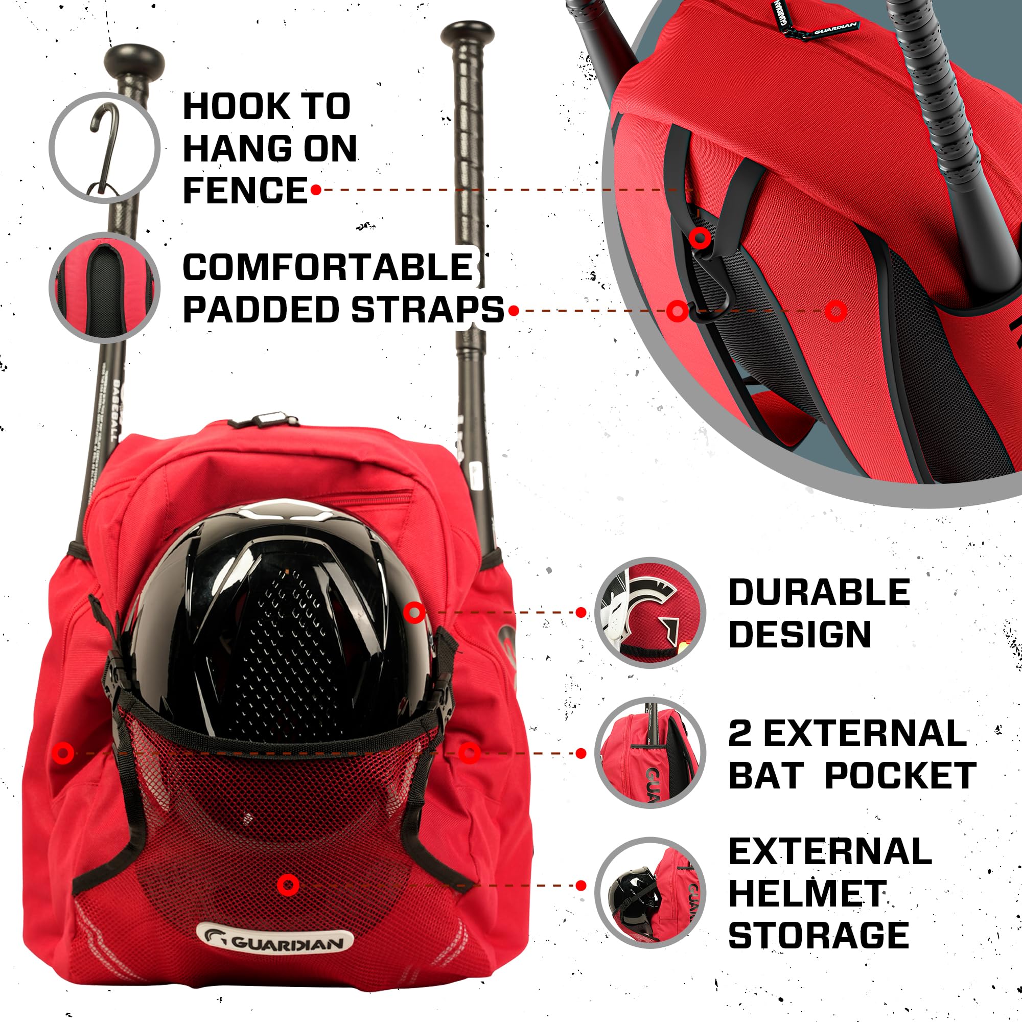 Guardian Baseball Backpack for Youth, Softball Bag for Girls, Durable Bat Bags Baseball Youth Boys and Girls, TBall Bag – Includes Hook to Hang on Fence - Image 3