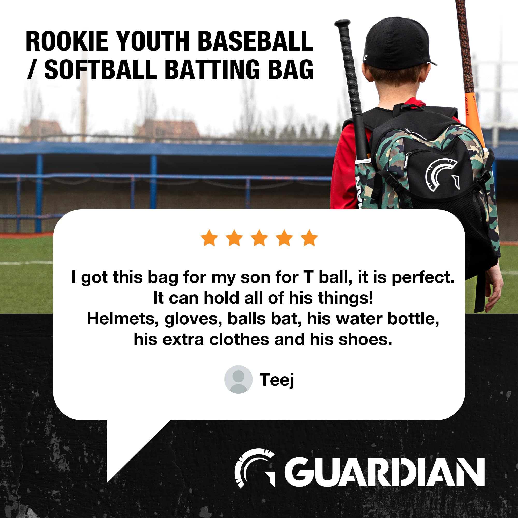 Guardian Baseball Backpack for Youth, Softball Bag for Girls, Durable Bat Bags Baseball Youth Boys and Girls, TBall Bag – Includes Hook to Hang on Fence - Image 5