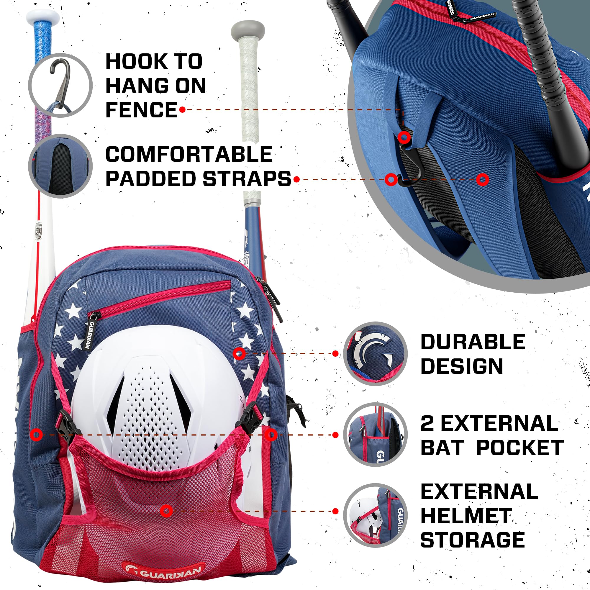 Guardian Baseball Backpack for Youth, Softball Bag for Girls, Durable Bat Bags Baseball Youth Boys and Girls, TBall Bag – Includes Hook to Hang on Fence - Image 3