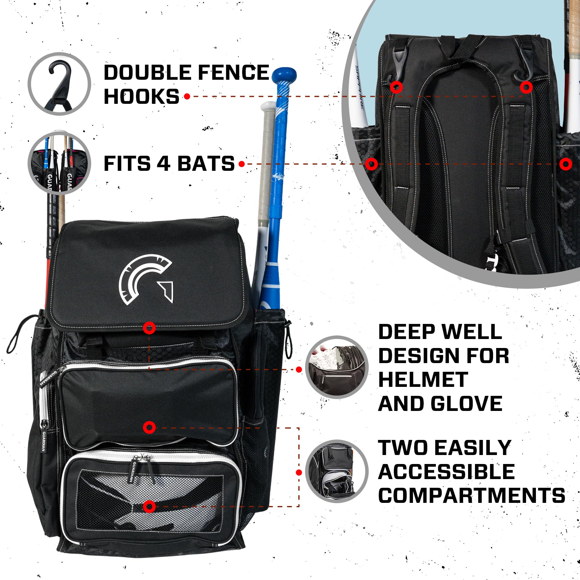 Guardian Baseball Diamond Series Softball Bag for Women or Baseball Bag- Holds 4 Bats - Deluxe Size - Image 3