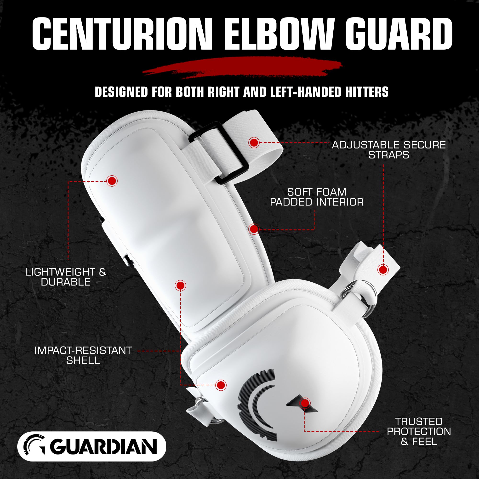 Guardian Baseball Elbow Guard for Adults – Fit Ages 12+ – Centurion Elbow Guard Baseball Impact-Resistant Shell, Lightweight & Durable, Adjustable Straps, Soft Foam Padded Lining - Image 3