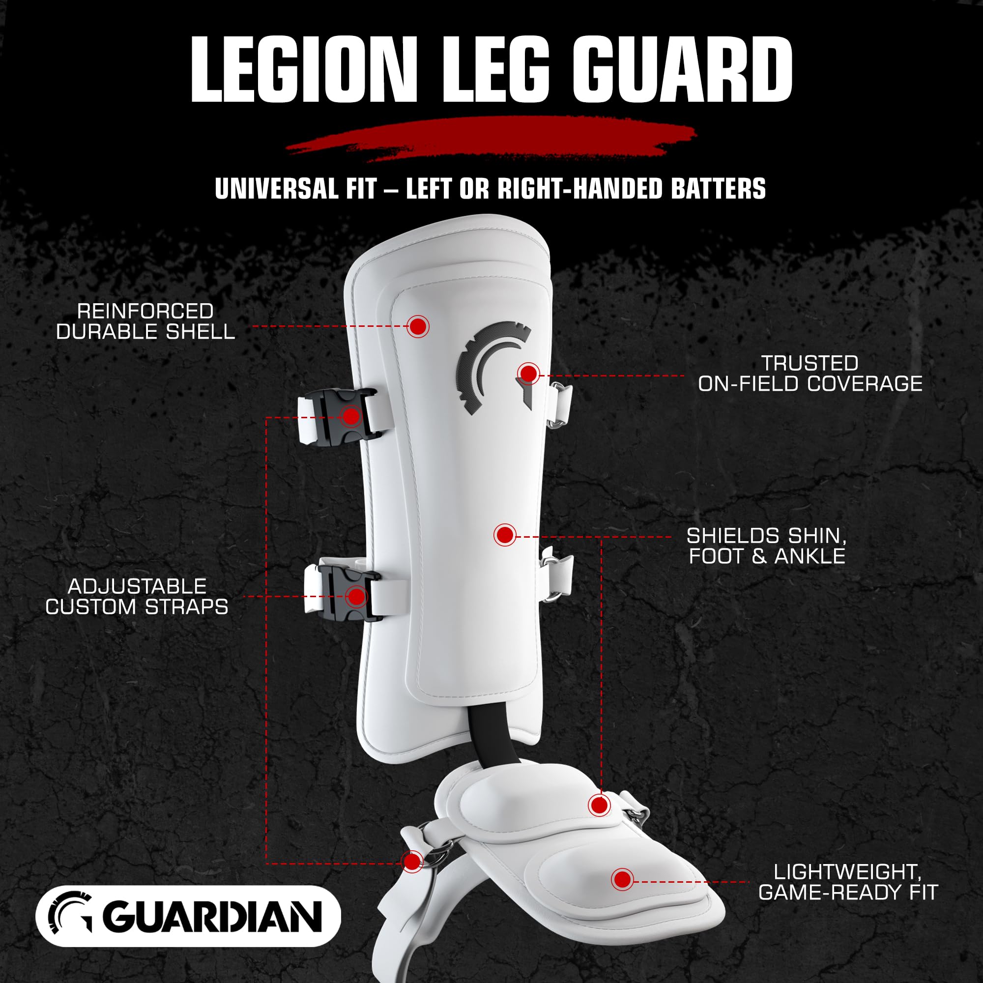 Guardian Baseball Leg Guard - Legion Leg Guard Baseball - Adult Fit (Ages 12+), Maximum Impact Protection for Ankle Shin and Foot, Adjustable Custom-Fit, Lightweight & Durable - Image 3