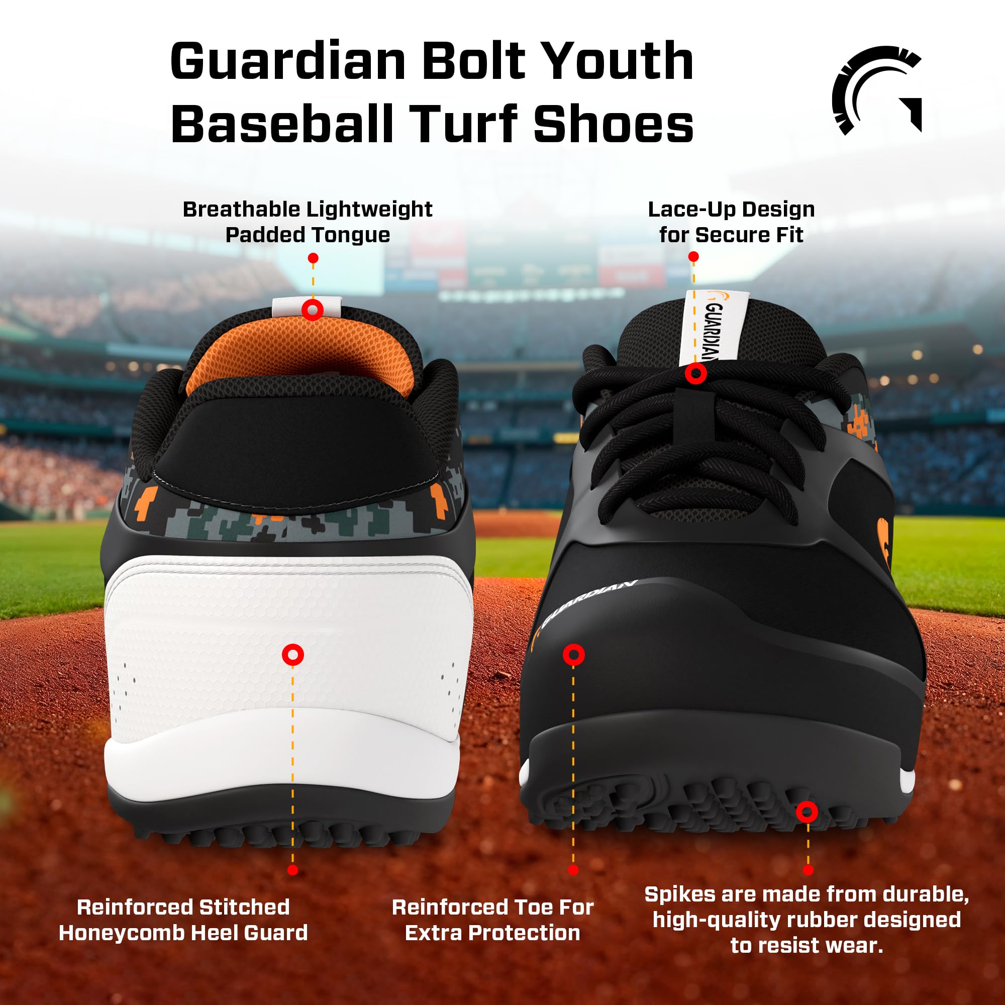 Guardian Bolt Youth Baseball Turf Shoes - Baseball Cleats for Boys and Girls Softball Shoes - Lightweight - Supportive - Comfortable Design - Image 3