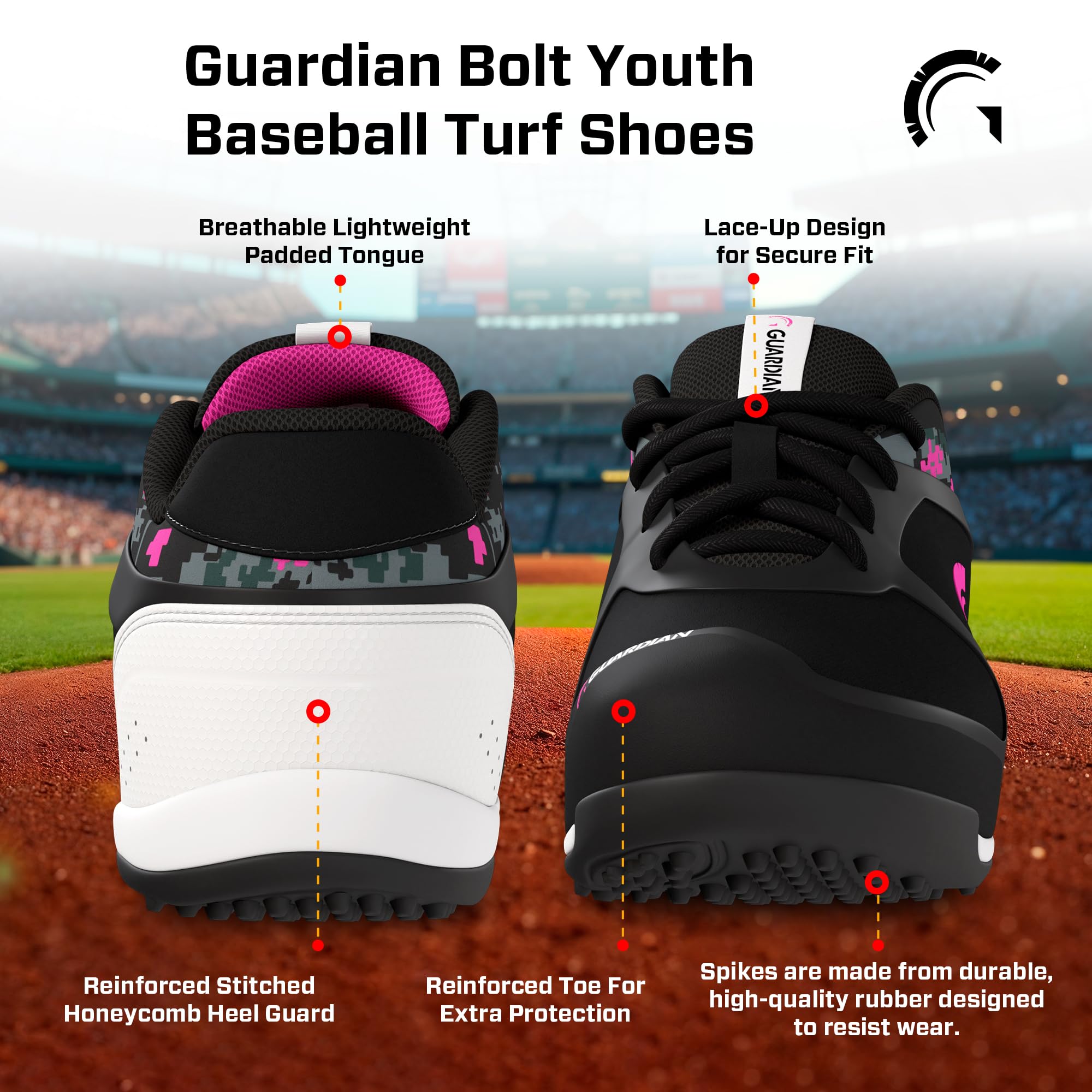 Guardian Bolt Youth Baseball Turf Shoes - Baseball Cleats for Boys and Girls Softball Shoes - Lightweight - Supportive - Comfortable Design - Image 3