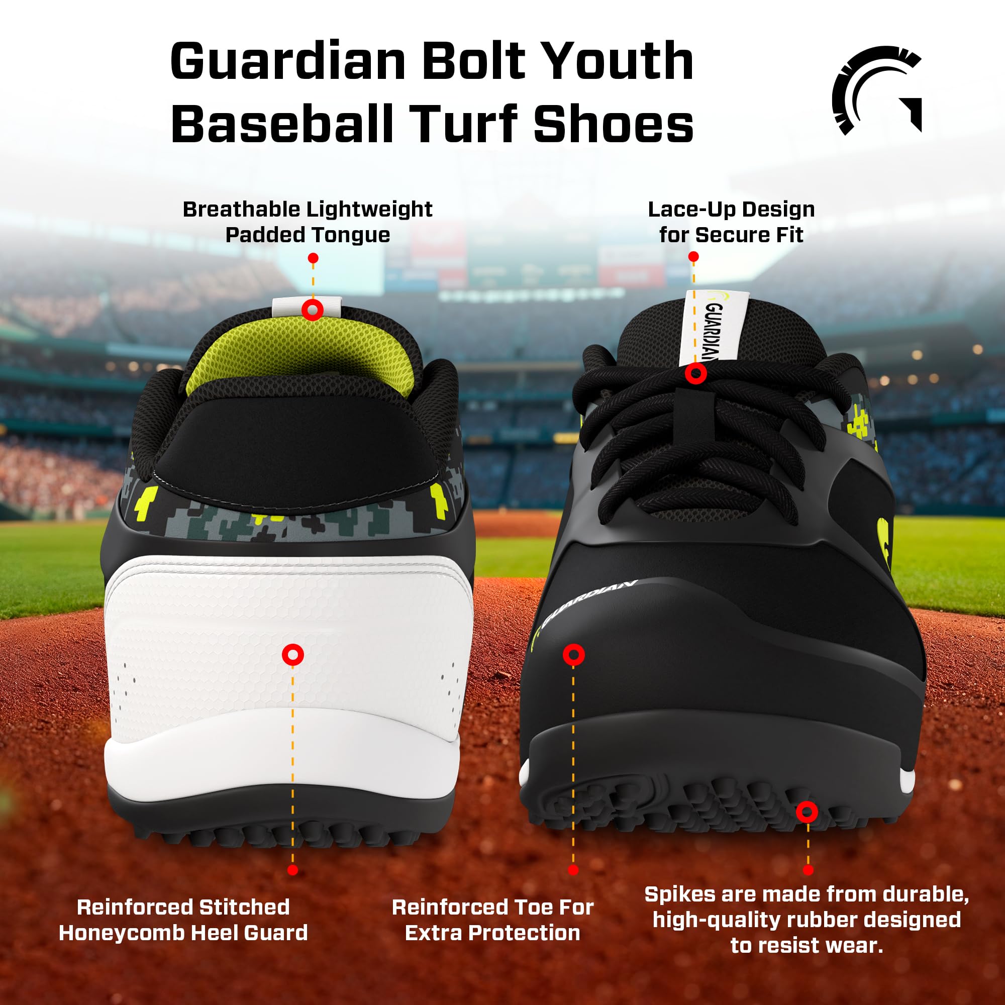 Guardian Bolt Youth Baseball Turf Shoes - Baseball Cleats for Boys and Girls Softball Shoes - Lightweight - Supportive - Comfortable Design - Image 3